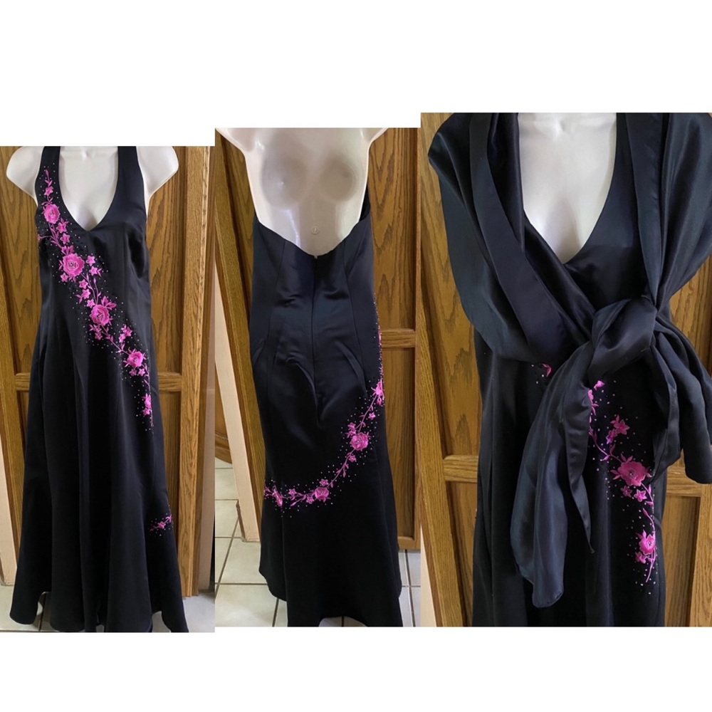 Black Halter gown with matching shawl XL